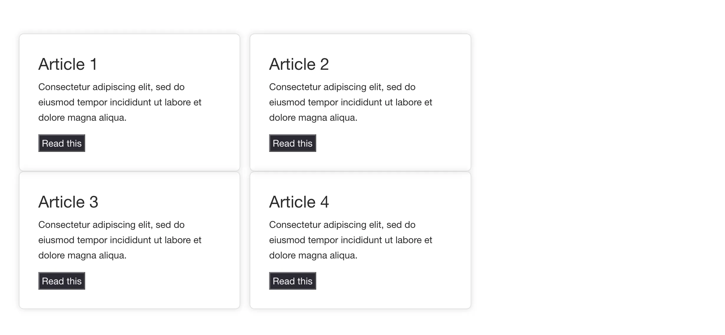 4 cards in a grid with the vertical space missing 4 cards in a grid with the vertical space missing