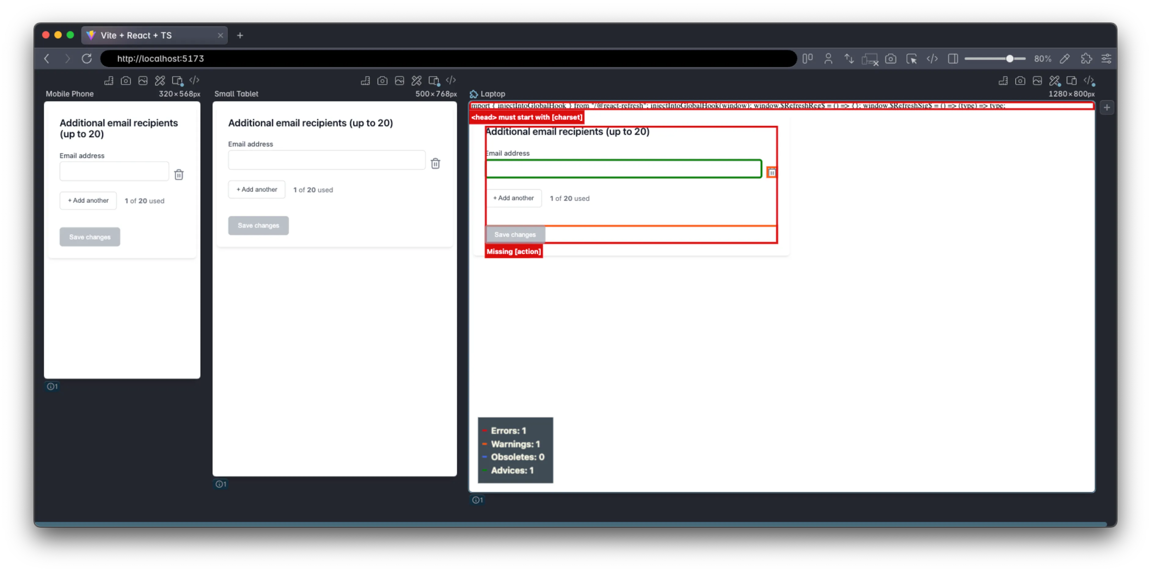 Gemini, highlights using Polypane's "accessibility css"