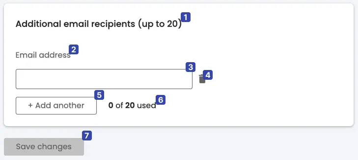 An empty input field and bin icon, with a button to add another item and a save button. Each element has an order number next to it.