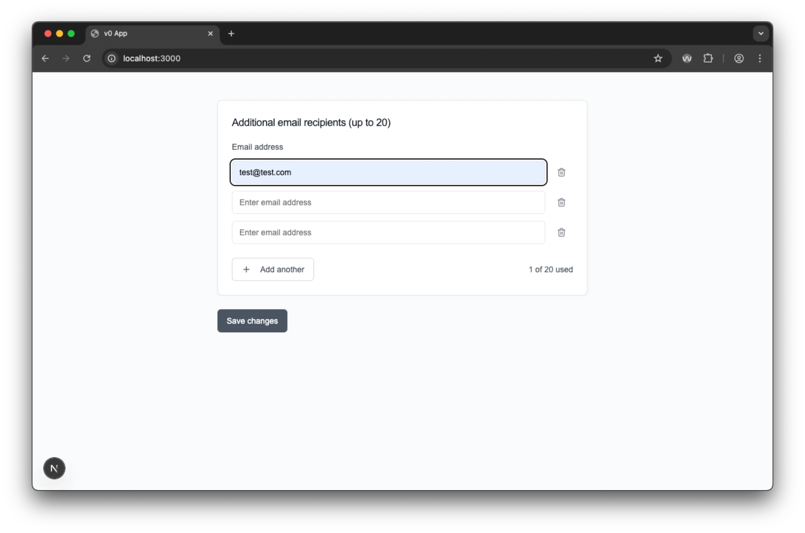 V0's output of 1 filled input and 1 unfilled input