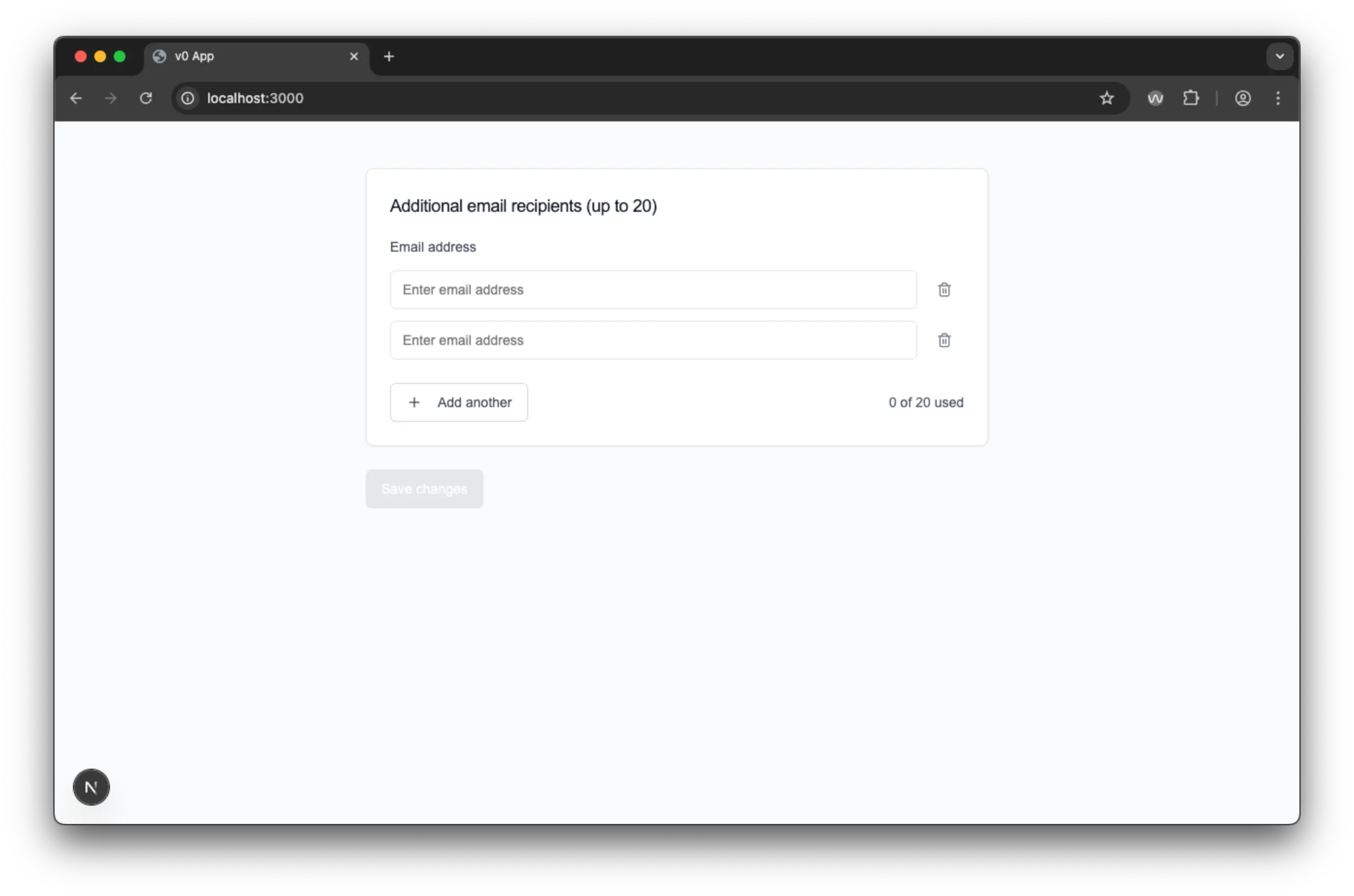 V0's output of 2 unfilled inputs