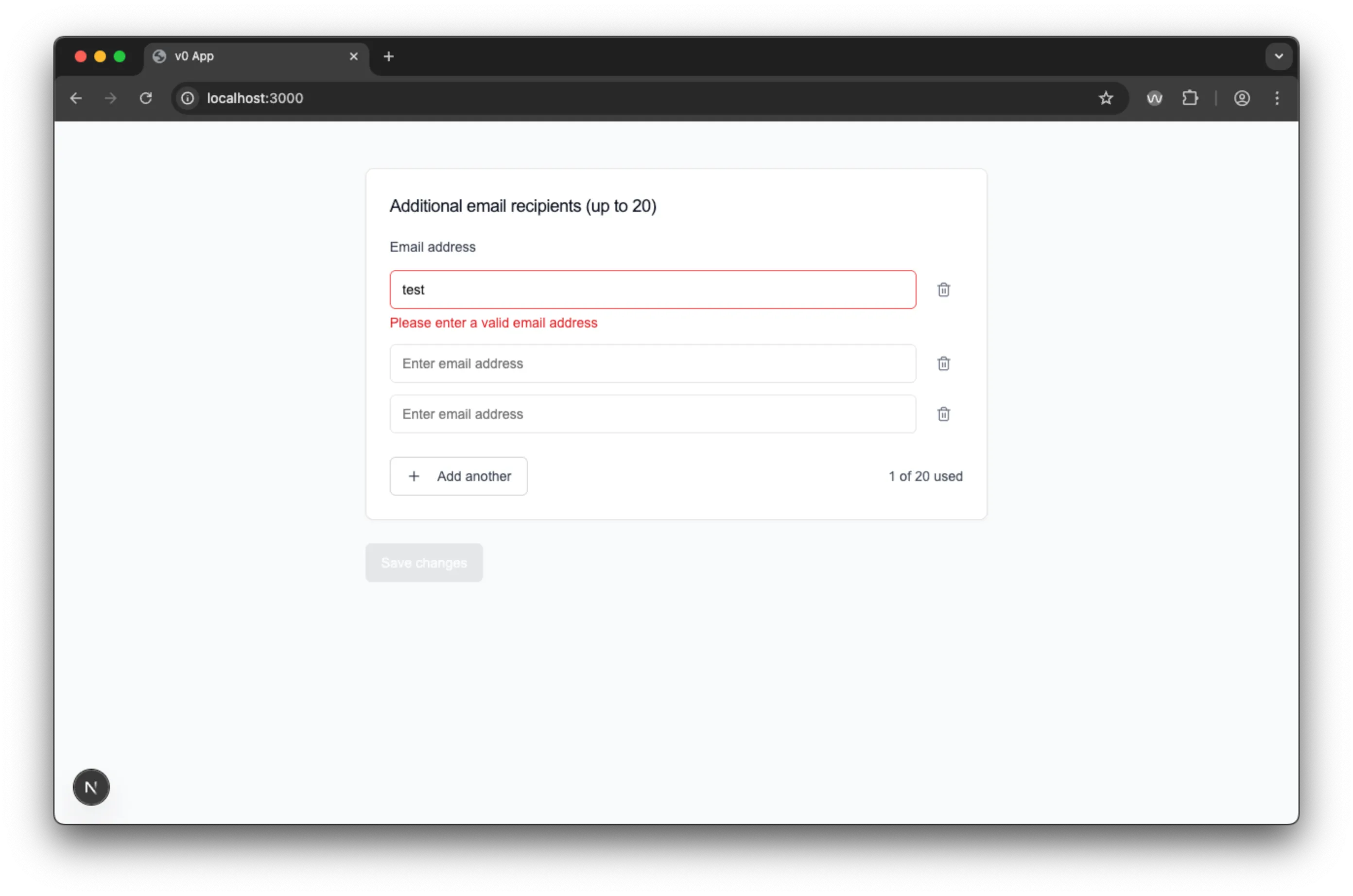 V0's field validation